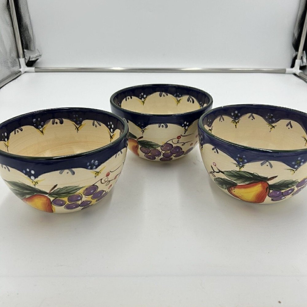 Tabletops Gallery 6" Soup Cereal Bowl Set of 3 Boulevard Fruit Pattern